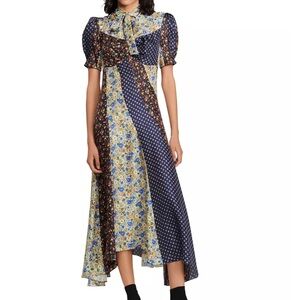Sandro Nilana Mixed Print Tie Neck Dress